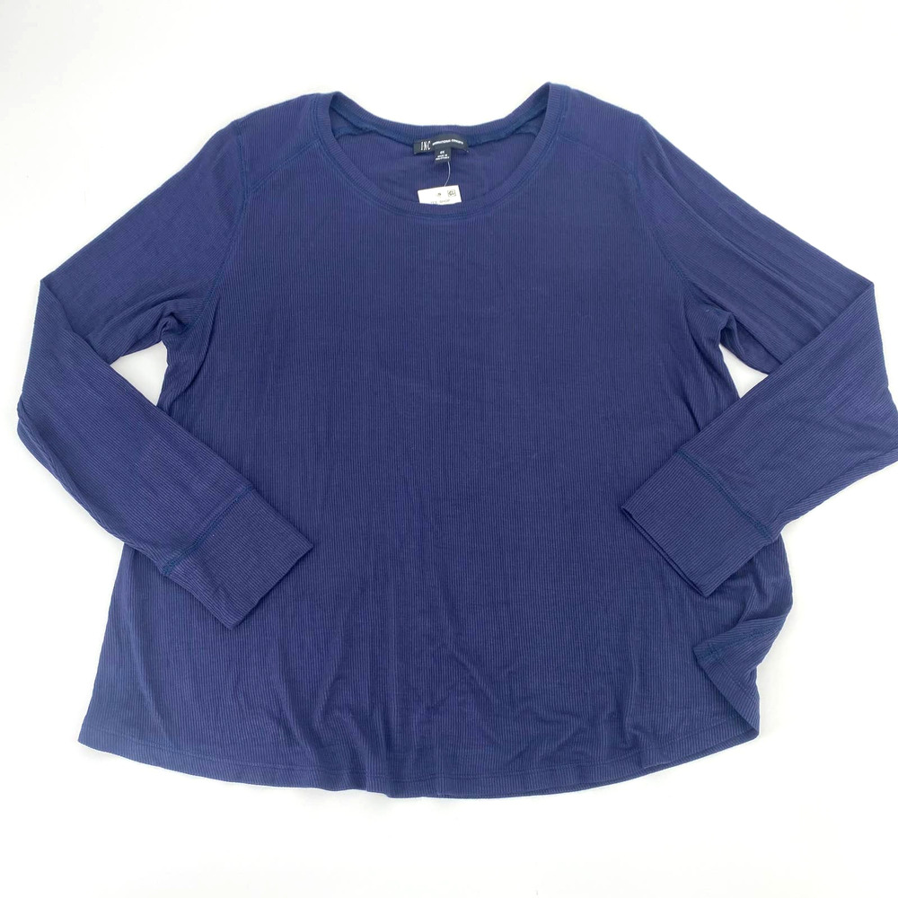 NWT INC top size 0X long sleeve thermal deep twilight blue round neck